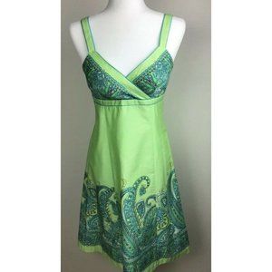 Madison Leigh Women Sz 6P Green Paisley Sundress Adjustable Strap Smocked Back